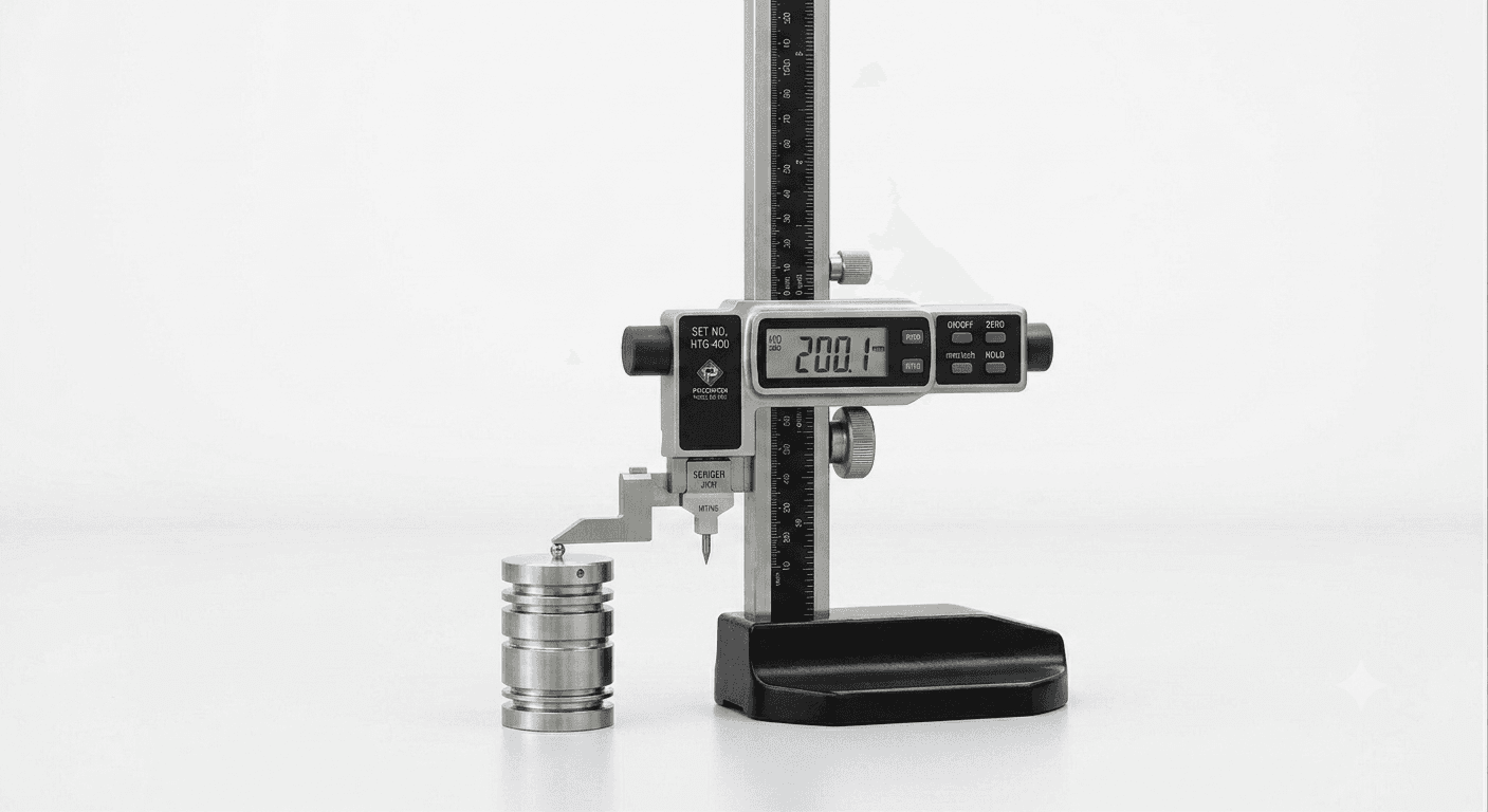 Digital height gauge used for precision measurement of brass components at Pragati Products