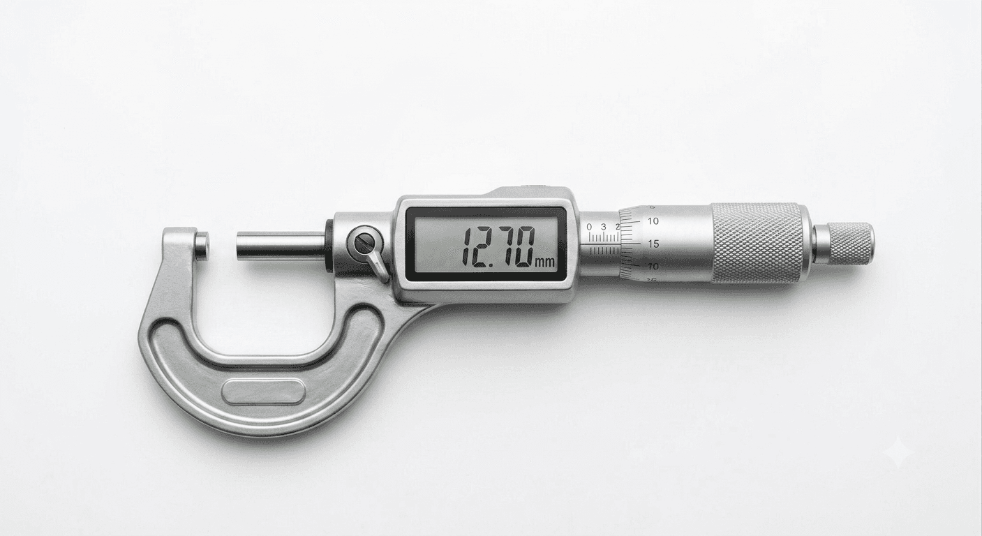 Digital micrometer used to verify brass component dimensions at Pragati Products
