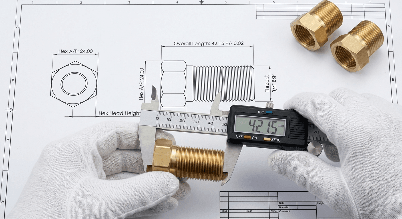 Quality inspection of brass components using precision measuring instruments at Pragati Products